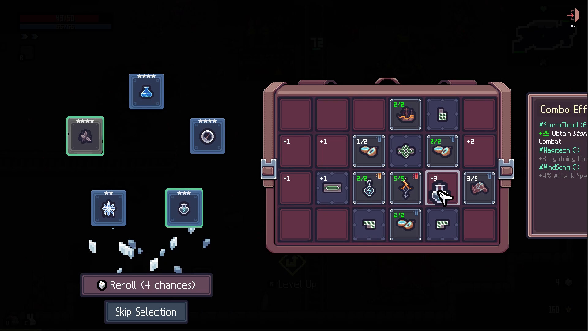 Sephiria level-up selection with Combo Effect panel